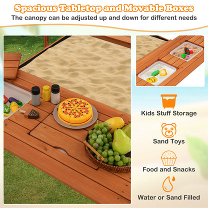Kids Wooden Sand Box with Foldable Picnic Sensory Table and Bench, Natural Sandboxes at Gallery Canada