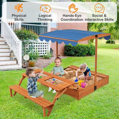 Kids Wooden Sand Box with Foldable Picnic Sensory Table and Bench, Natural Sandboxes at Gallery Canada