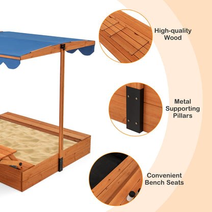 Kids Wooden Sand Box with Foldable Picnic Sensory Table and Bench, Natural Sandboxes at Gallery Canada