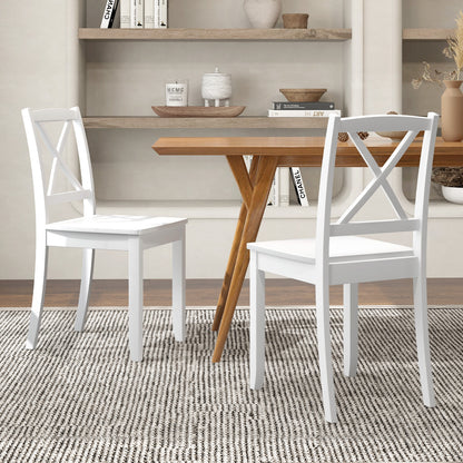 Wood Dining Chair Set of 2 with Rubber Wood Legs and Curved Backrest, White Dining Chairs at Gallery Canada
