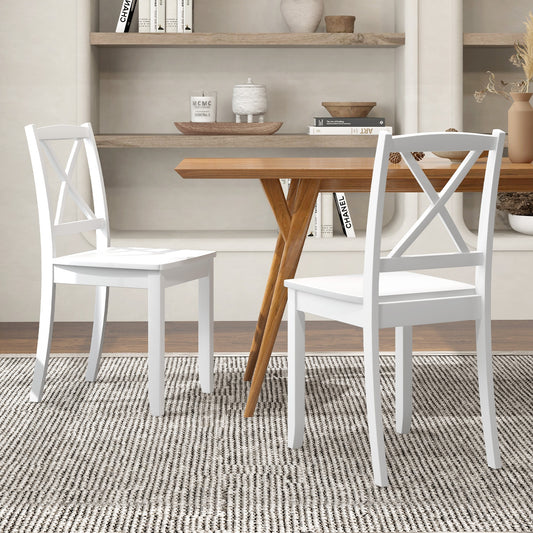 Wood Dining Chair Set of 2 with Rubber Wood Legs and Curved Backrest, White Dining Chairs White at Gallery Canada