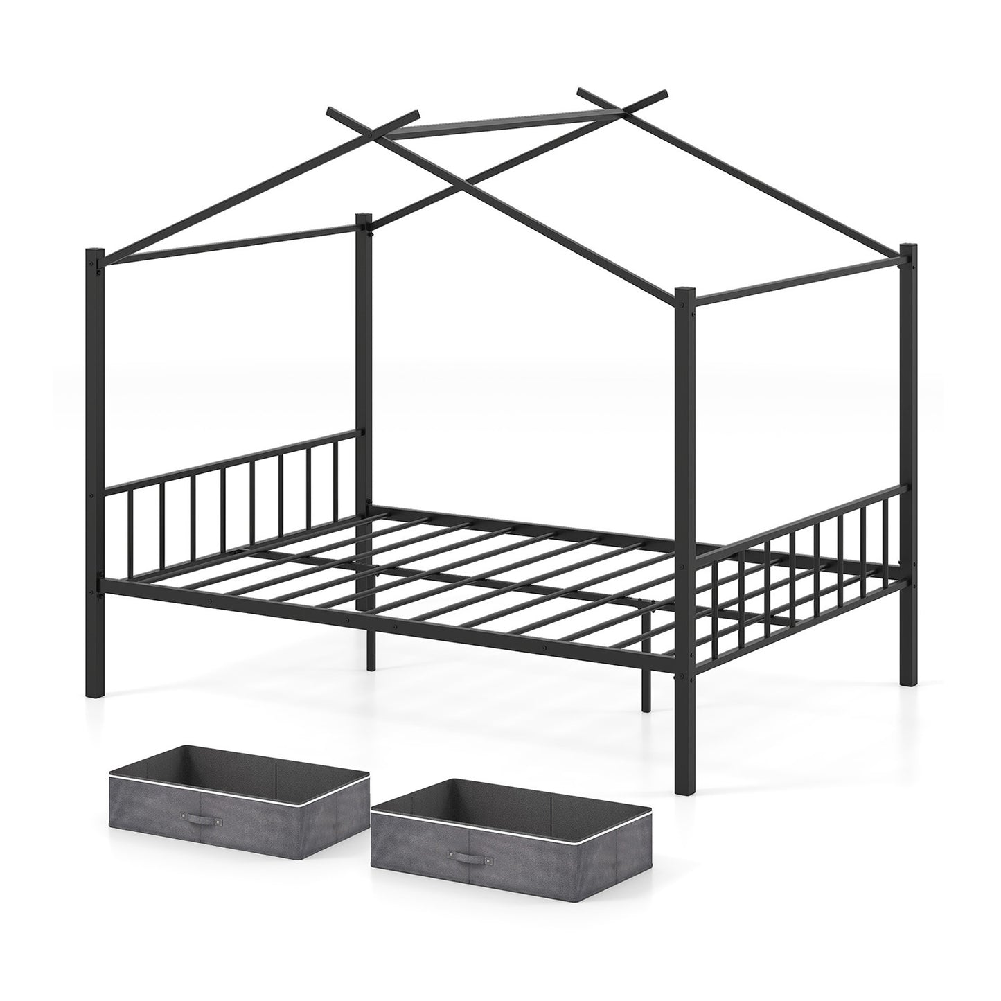 Full Size Metal House Bed With 2 Fabric Drawers, Black Toddler Beds Black at Gallery Canada