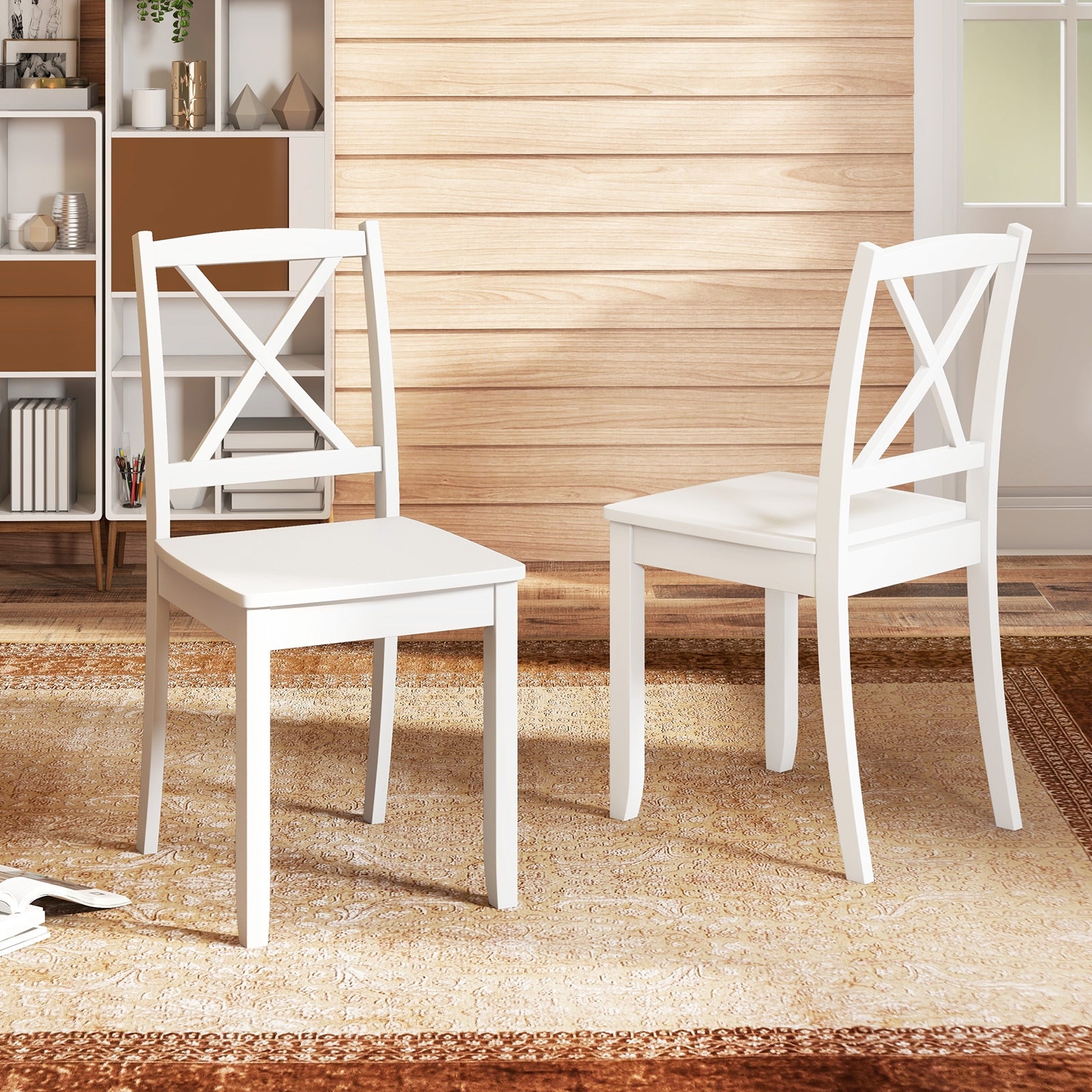 Wood Dining Chair Set of 2 with Rubber Wood Legs and Curved Backrest, White Dining Chairs at Gallery Canada