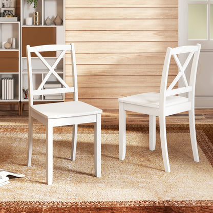 Wood Dining Chair Set of 2 with Rubber Wood Legs and Curved Backrest, White Dining Chairs at Gallery Canada