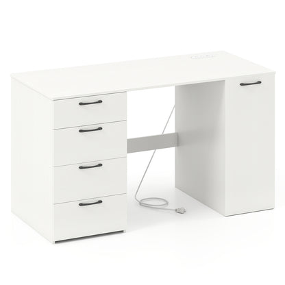 53 Inches Computer Desk with Power Outlets and 4 Storage Drawers, White Computer Desks at Gallery Canada