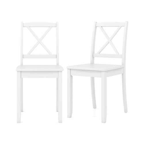 Wood Dining Chair Set of 2 with Rubber Wood Legs and Curved Backrest, White