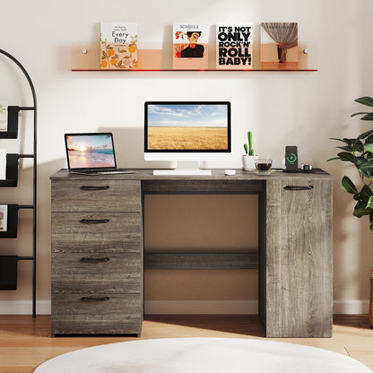 53 Inches Computer Desk with Power Outlets and 4 Storage Drawers, Gray Computer Desks at Gallery Canada