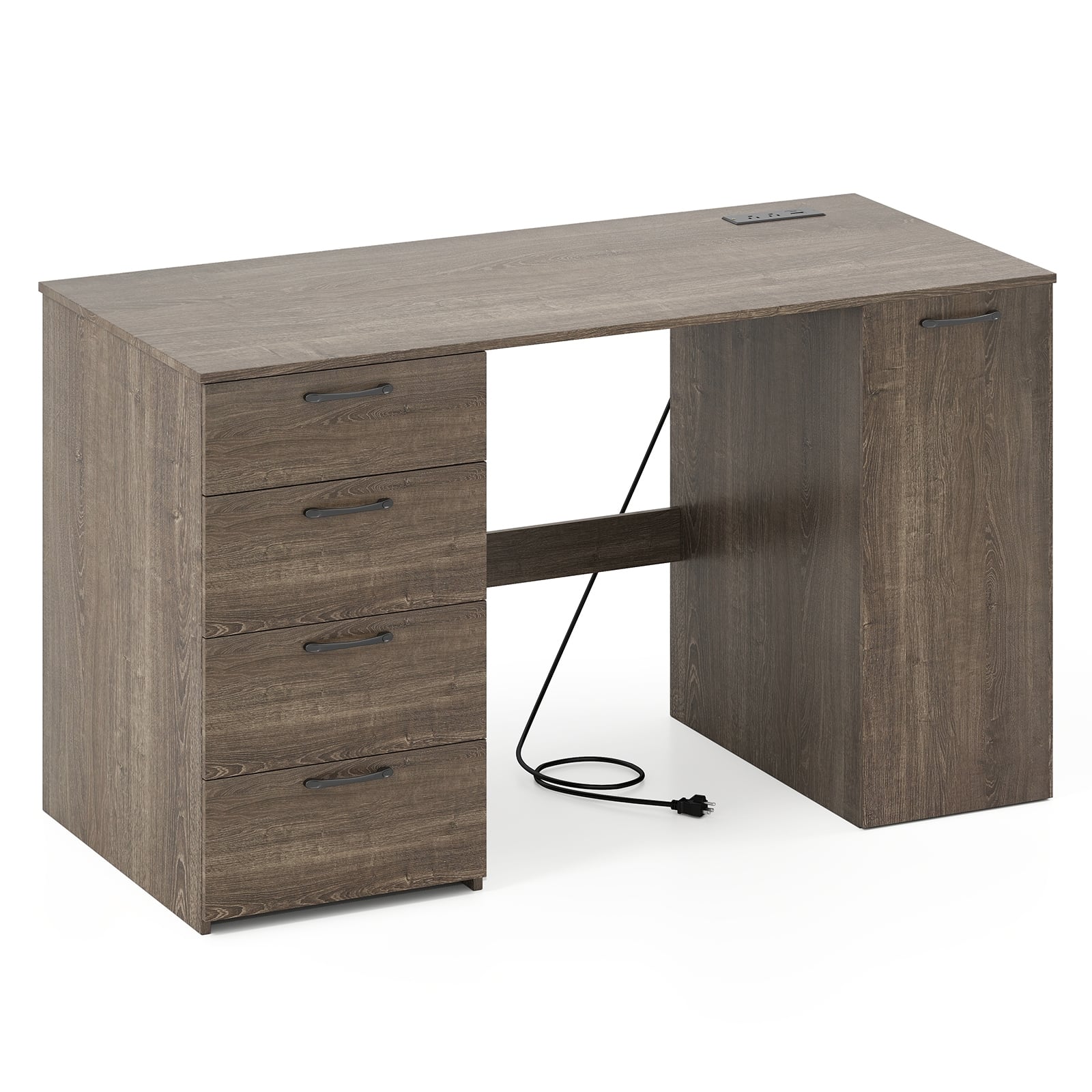 53 Inches Computer Desk, Power Outlets, 4 Storage Drawers, Gray Computer Desks at Gallery Canada