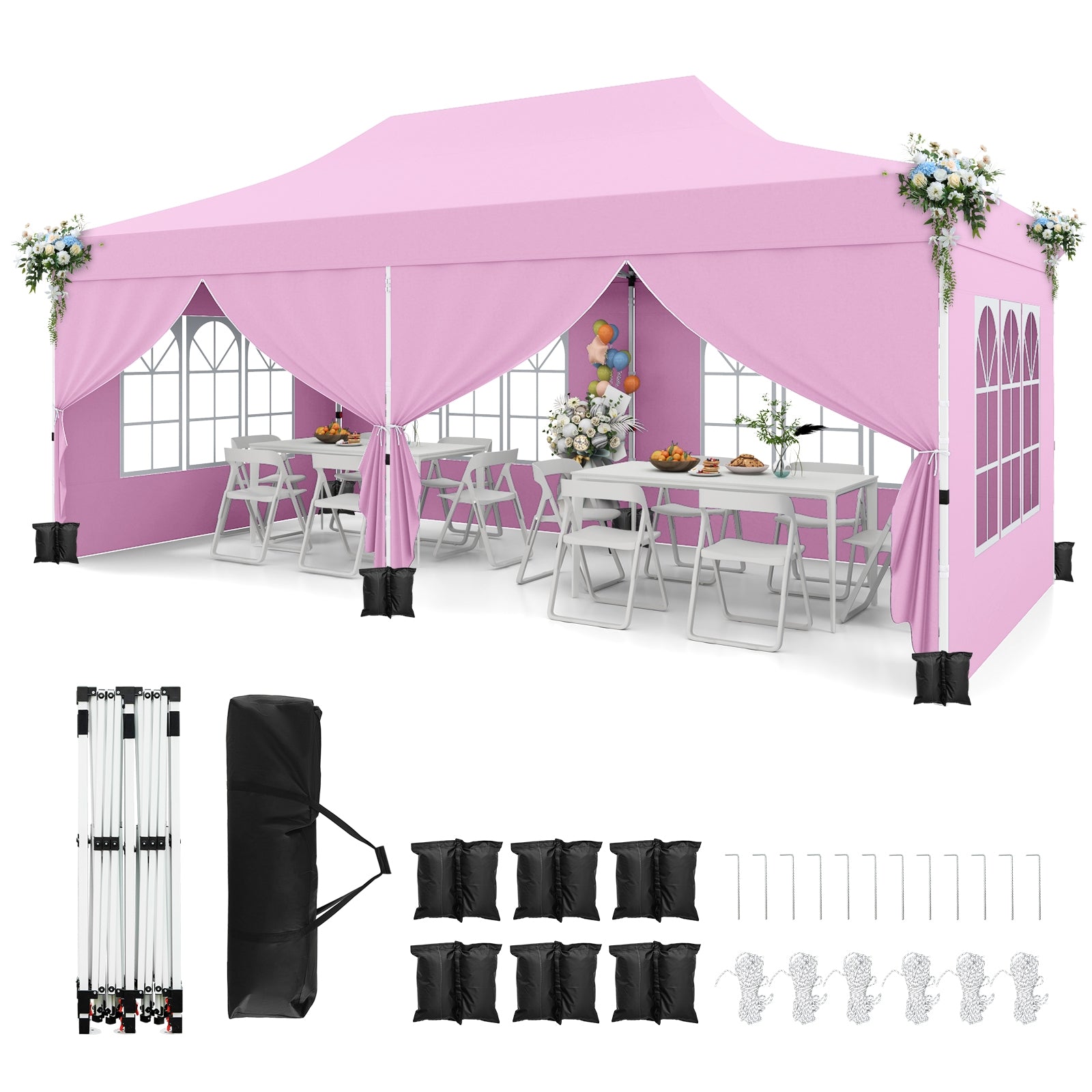 10 x 20 Feet Pop up Canopy with 6 Sidewalls Windows and Carrying Bag, Pink Canopies at Gallery Canada