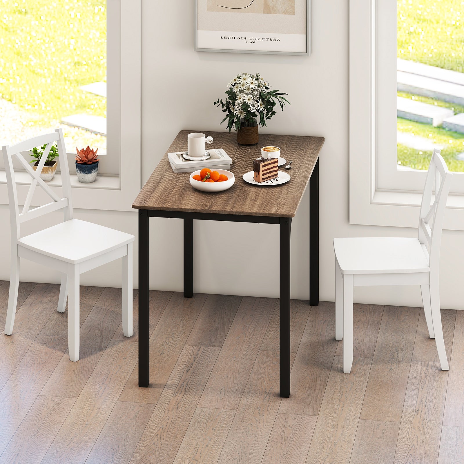 Wood Dining Chair Set of 2 with Rubber Wood Legs and Curved Backrest, White Dining Chairs at Gallery Canada