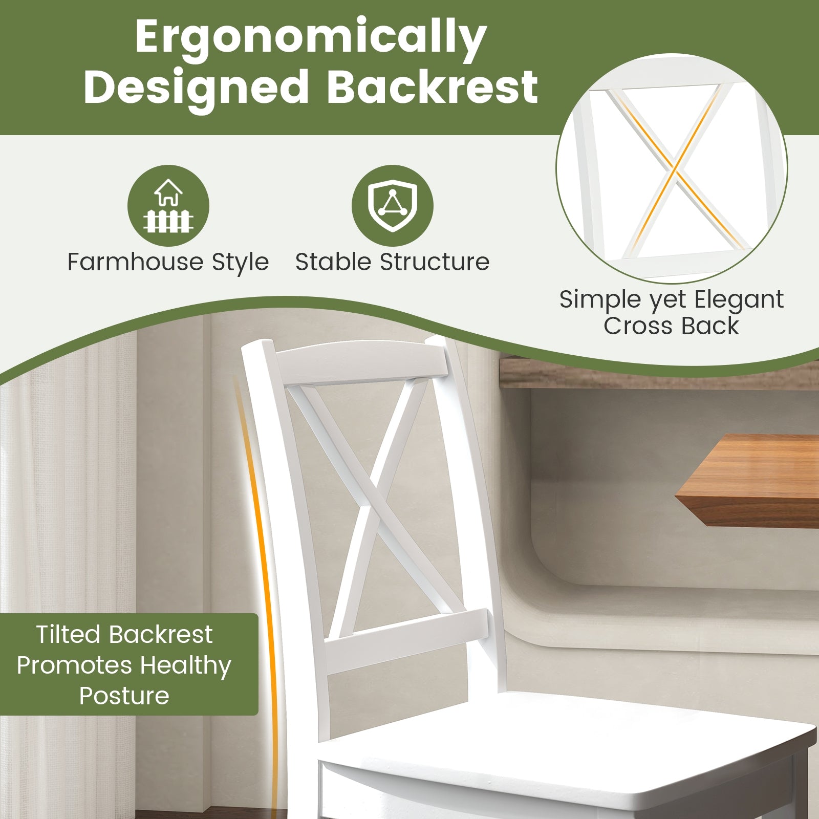 Wood Dining Chair Set of 2 with Rubber Wood Legs and Curved Backrest, White Dining Chairs at Gallery Canada