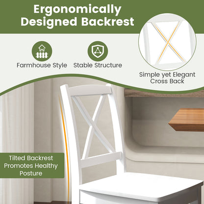 Wood Dining Chair Set of 2 with Rubber Wood Legs and Curved Backrest, White Dining Chairs at Gallery Canada