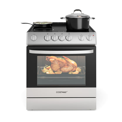 30 Inch Freestanding Slide-In Stove, 4 Burner Ceramic Cooktop, Silver Food Warmers & Burners Silver at Gallery Canada