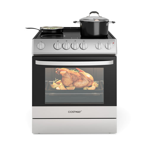30 Inch Freestanding Slide-In Stove, 4 Burner Ceramic Cooktop, Silver