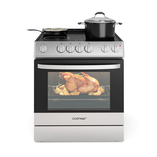 30 Inch Freestanding Slide-In Stove, 4 Burner Ceramic Cooktop, Silver Food Warmers & Burners Silver at Gallery Canada