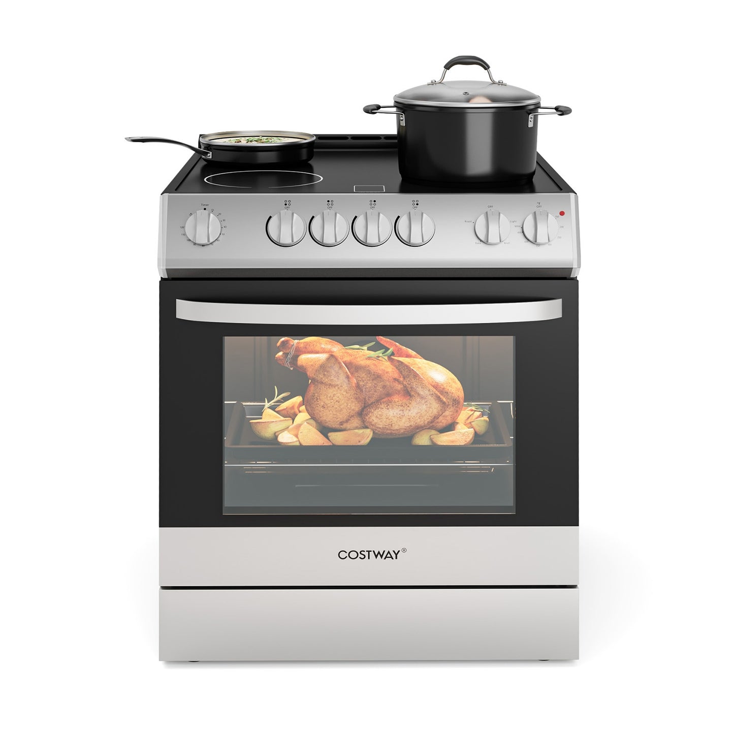 30 Inch Freestanding Slide-In Stove, 4 Burner Ceramic Cooktop, Silver Food Warmers & Burners at Gallery Canada