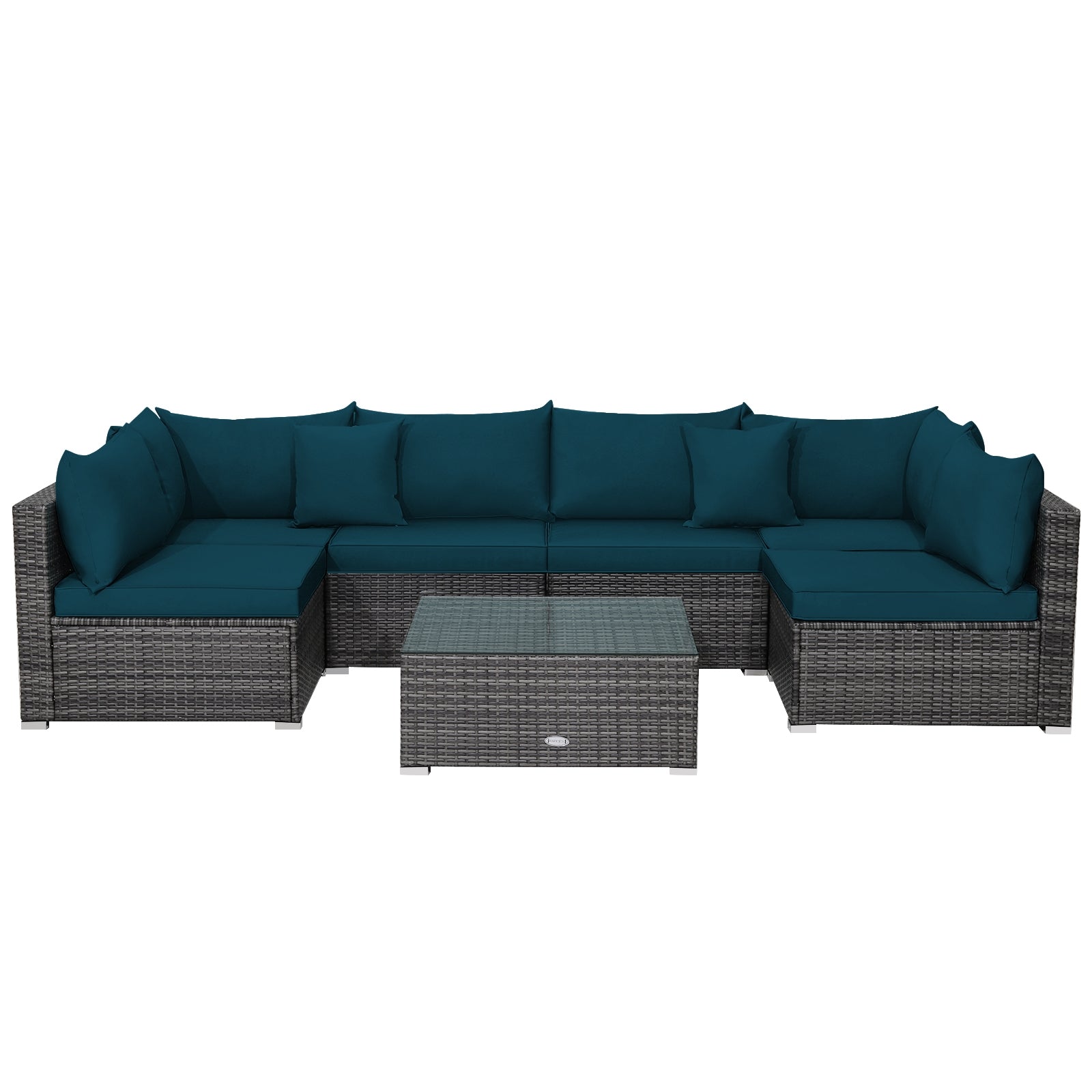 7 Pieces Patio Rattan Furniture Set with Sectional Sofa Cushioned, Green Outdoor Sectionals Green at Gallery Canada
