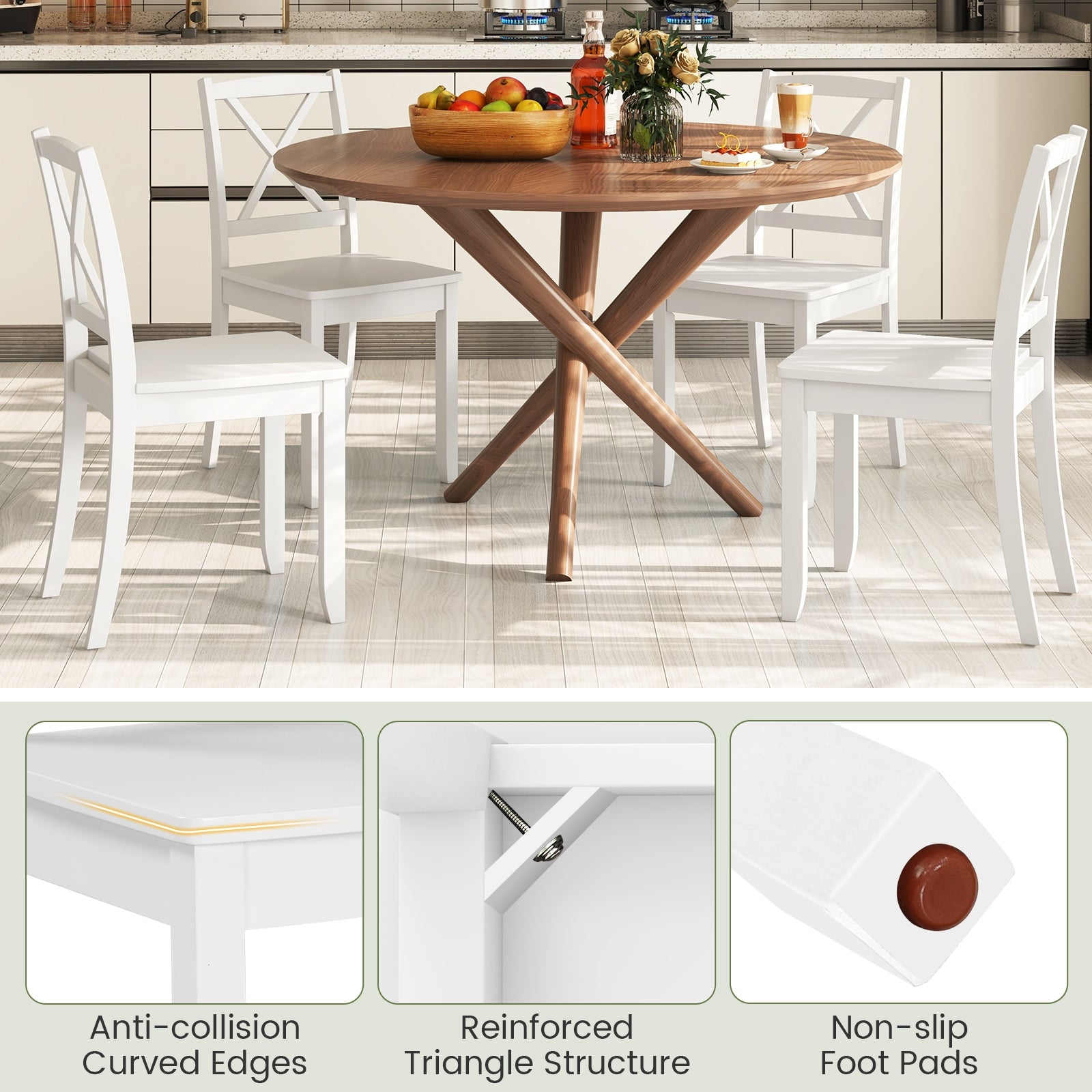 Wood Dining Chair Set of 2 with Rubber Wood Legs and Curved Backrest, White Dining Chairs at Gallery Canada