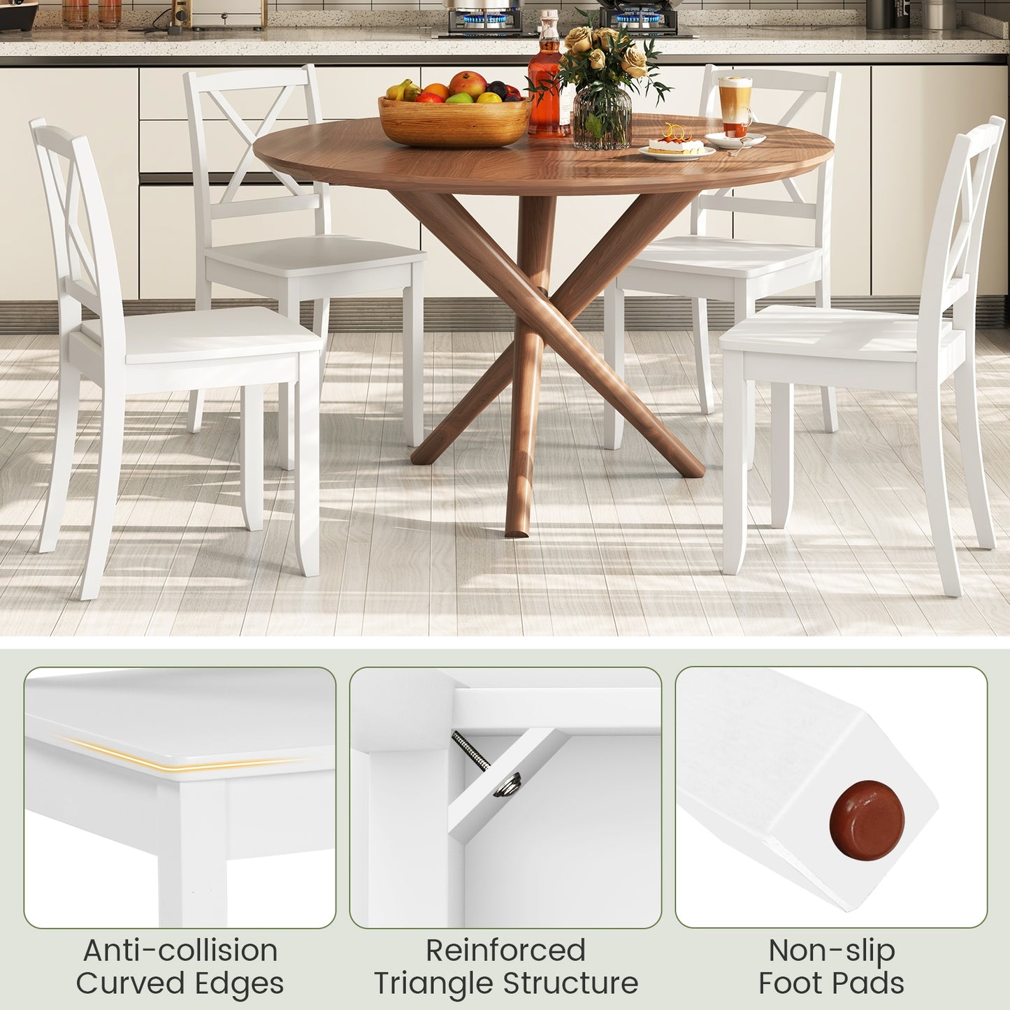 Wood Dining Chair Set of 2 with Rubber Wood Legs and Curved Backrest, White Dining Chairs at Gallery Canada