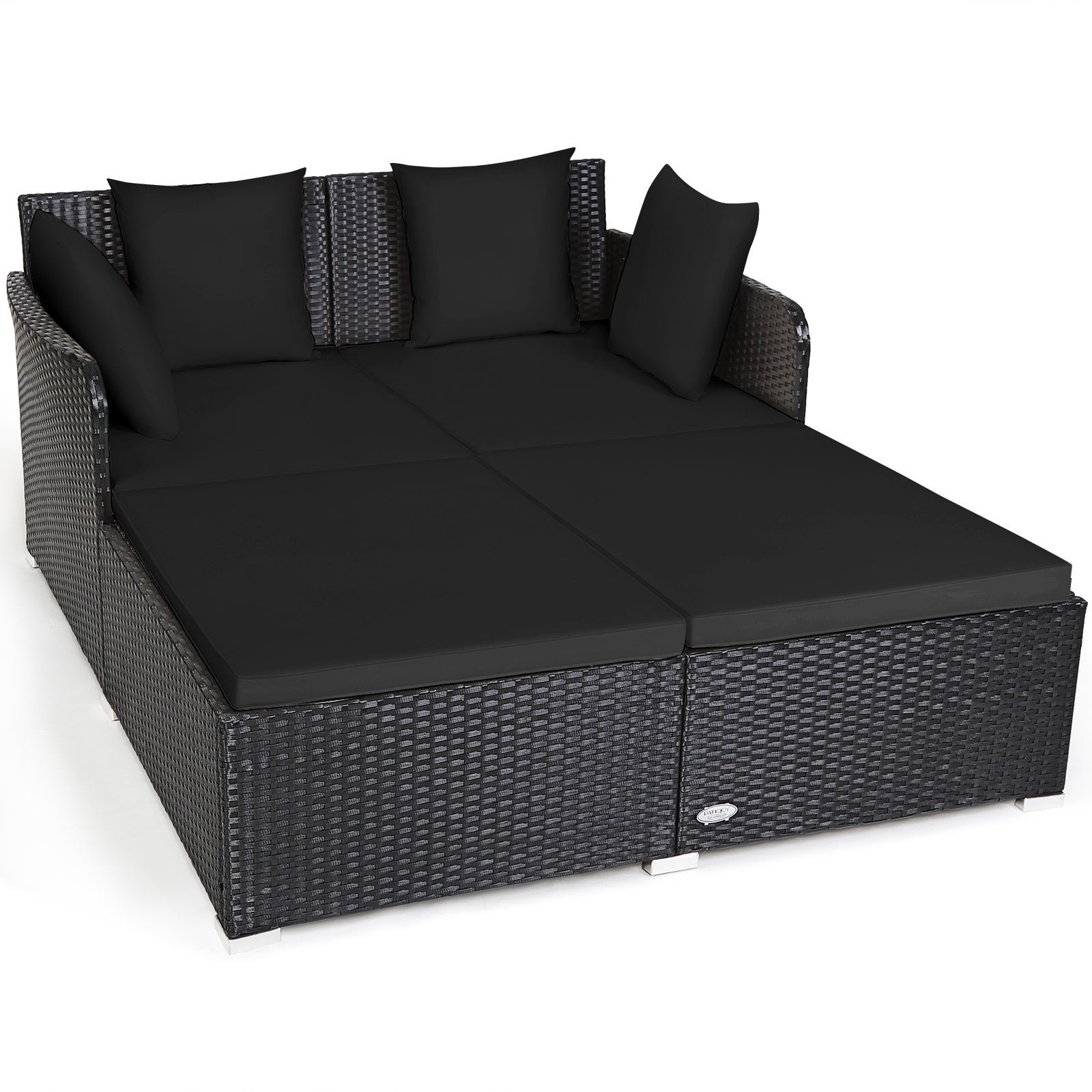 Spacious Outdoor Rattan Daybed with Upholstered Cushions and Pillows, Black Outdoor Sectionals at Gallery Canada