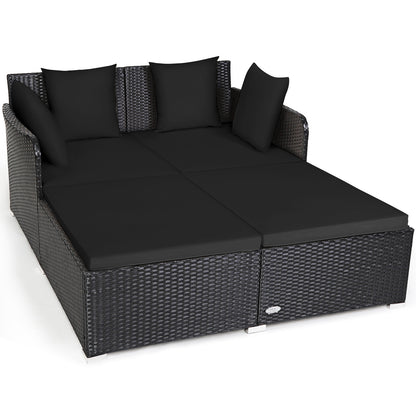 Spacious Outdoor Rattan Daybed with Upholstered Cushions and Pillows, Black Outdoor Sectionals at Gallery Canada