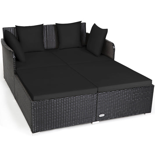 Outdoor Rattan Daybed With Cushions, Black Outdoor Sectionals Black at Gallery Canada