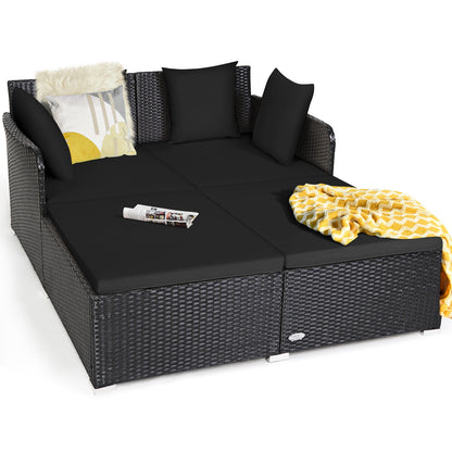 Spacious Outdoor Rattan Daybed with Upholstered Cushions and Pillows, Black Outdoor Sectionals at Gallery Canada