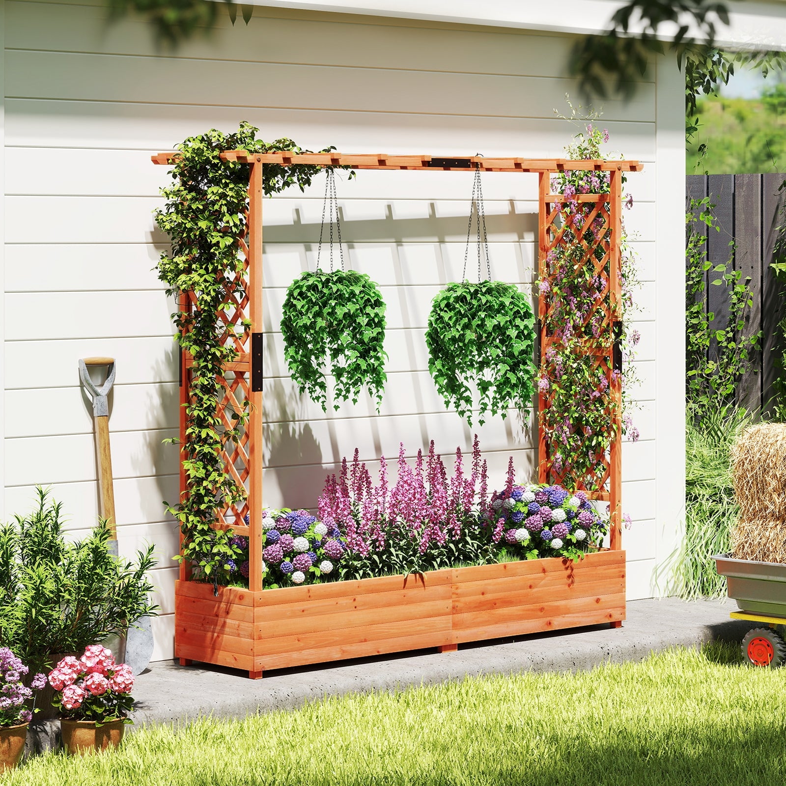 Raised Garden Bed with Arch Trellis and Hanging Roof, Orange Raised Garden Beds at Gallery Canada