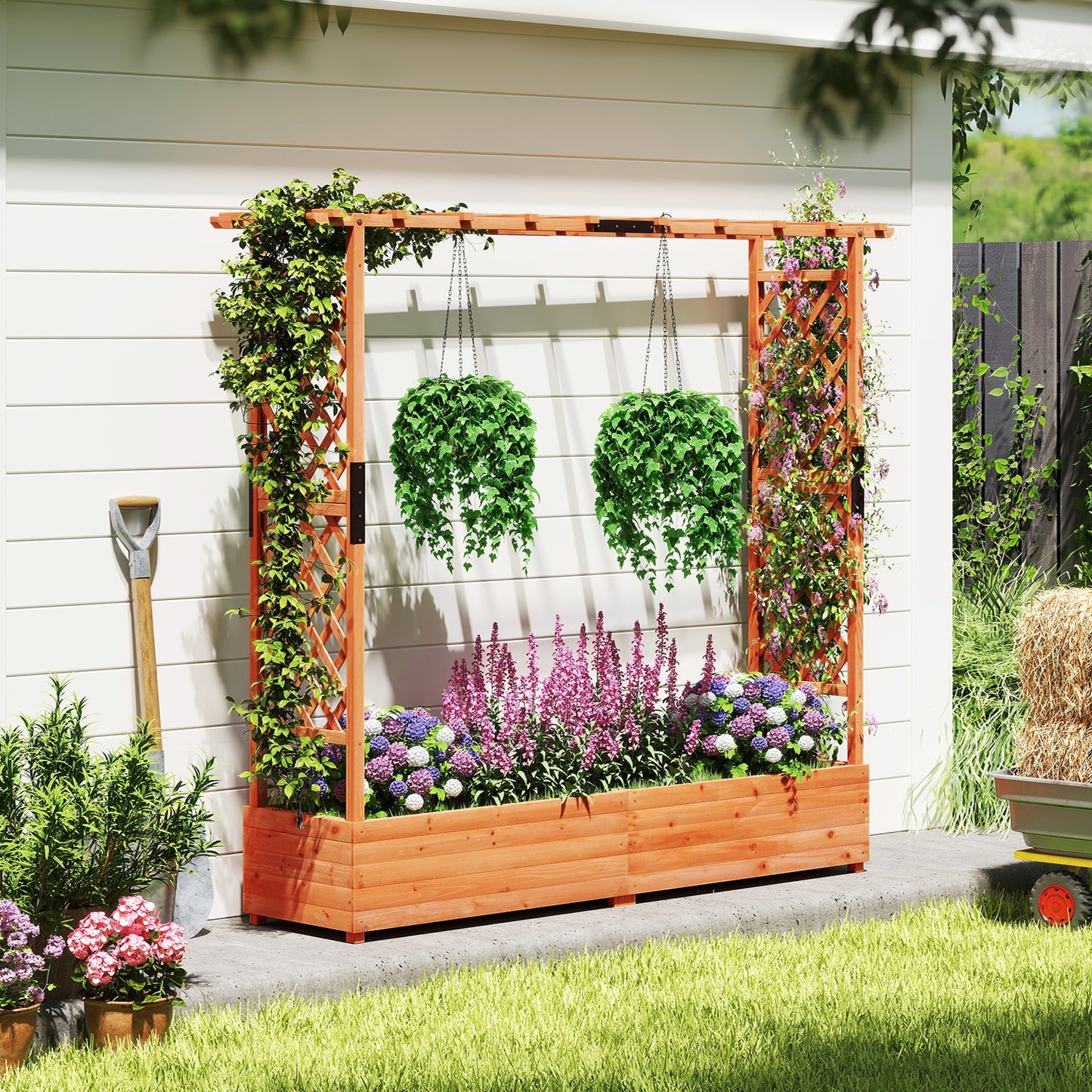 Raised Garden Bed with Arch Trellis and Hanging Roof, Orange Raised Garden Beds at Gallery Canada