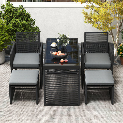 5 Pieces Outdoor Conversation Set with Removable Cushions for Backyard Porch, Gray