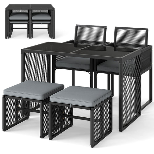 5 Pieces Outdoor Conversation Set with Removable Cushions for Backyard Porch, Gray