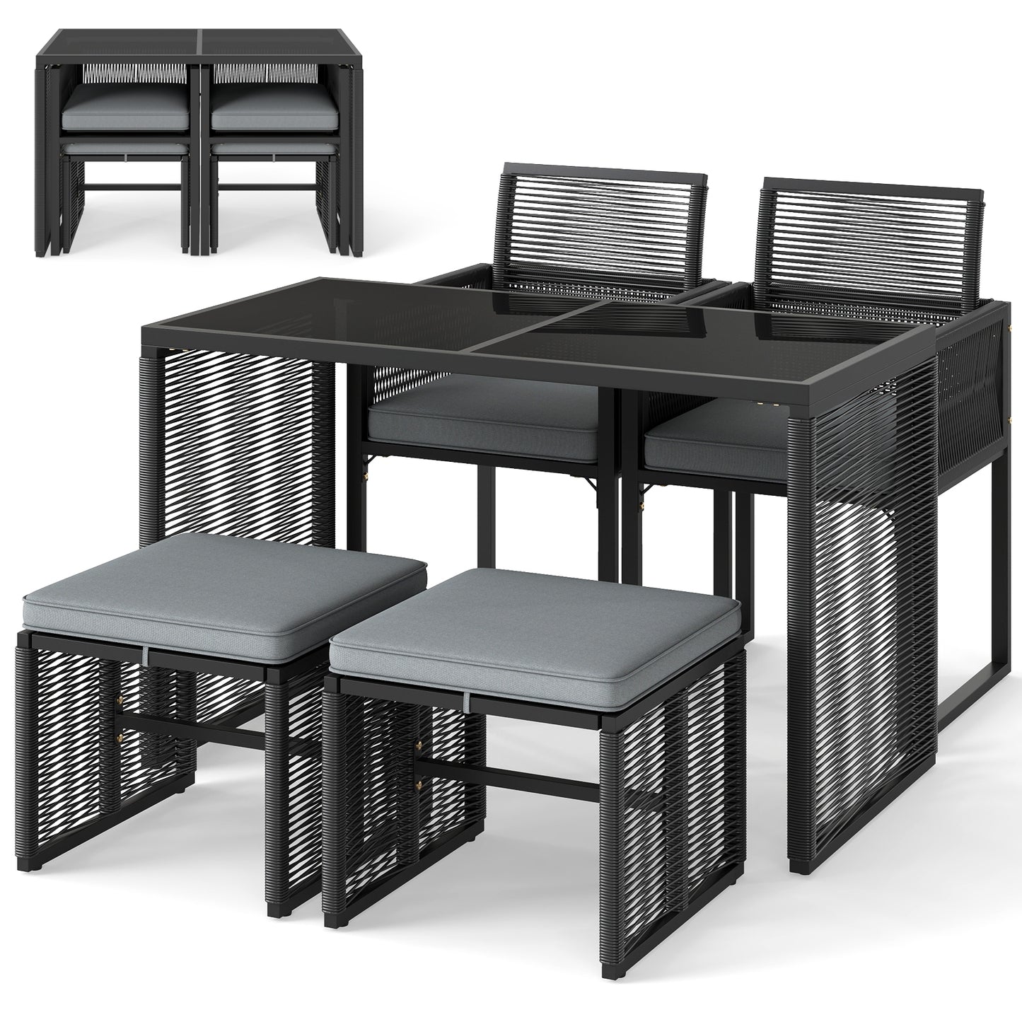 5 Pieces Outdoor Conversation Set with Removable Cushions for Backyard Porch, Gray Patio Conversation Sets at Gallery Canada