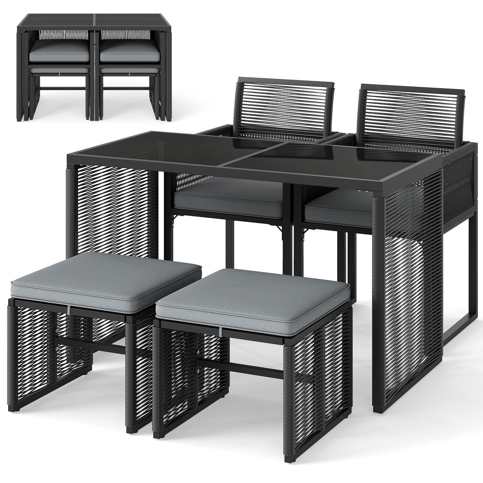 5 Piece Outdoor Conversation Set, Removable Cushions, Gray Patio Conversation Sets at Gallery Canada