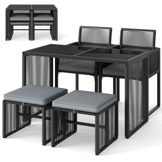 5 Piece Outdoor Conversation Set, Removable Cushions, Gray