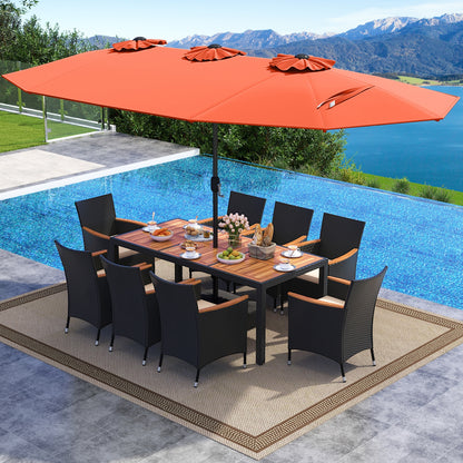 10 Piece Outdoor Dining Set with 15 Feet Double-Sided Twin Umbrella, Orange Patio Dining Sets at Gallery Canada