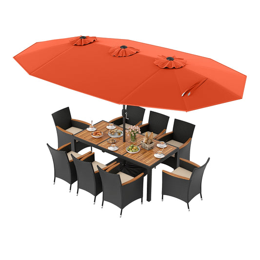 10 Piece Outdoor Dining Set with 15 Feet Double-Sided Twin Umbrella, Orange Patio Dining Sets Orange at Gallery Canada