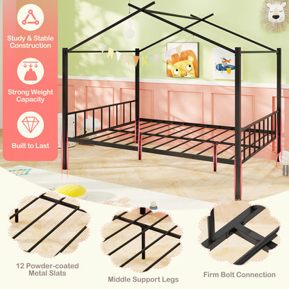 Full Size Metal House Bed with 2 Fabric Drawers for Kids, Black Toddler Beds at Gallery Canada