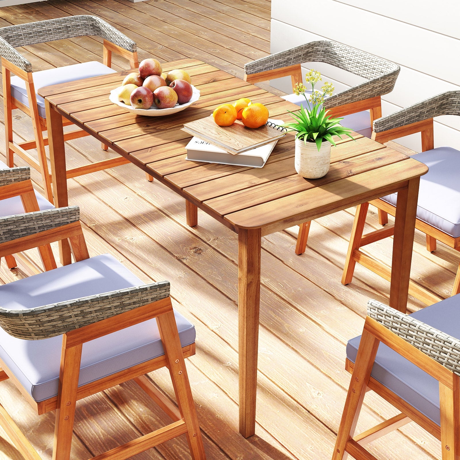 Rectangular Outdoor Dining Table Acacia Wood for 4-6 People, Natural Patio Dining Tables at Gallery Canada