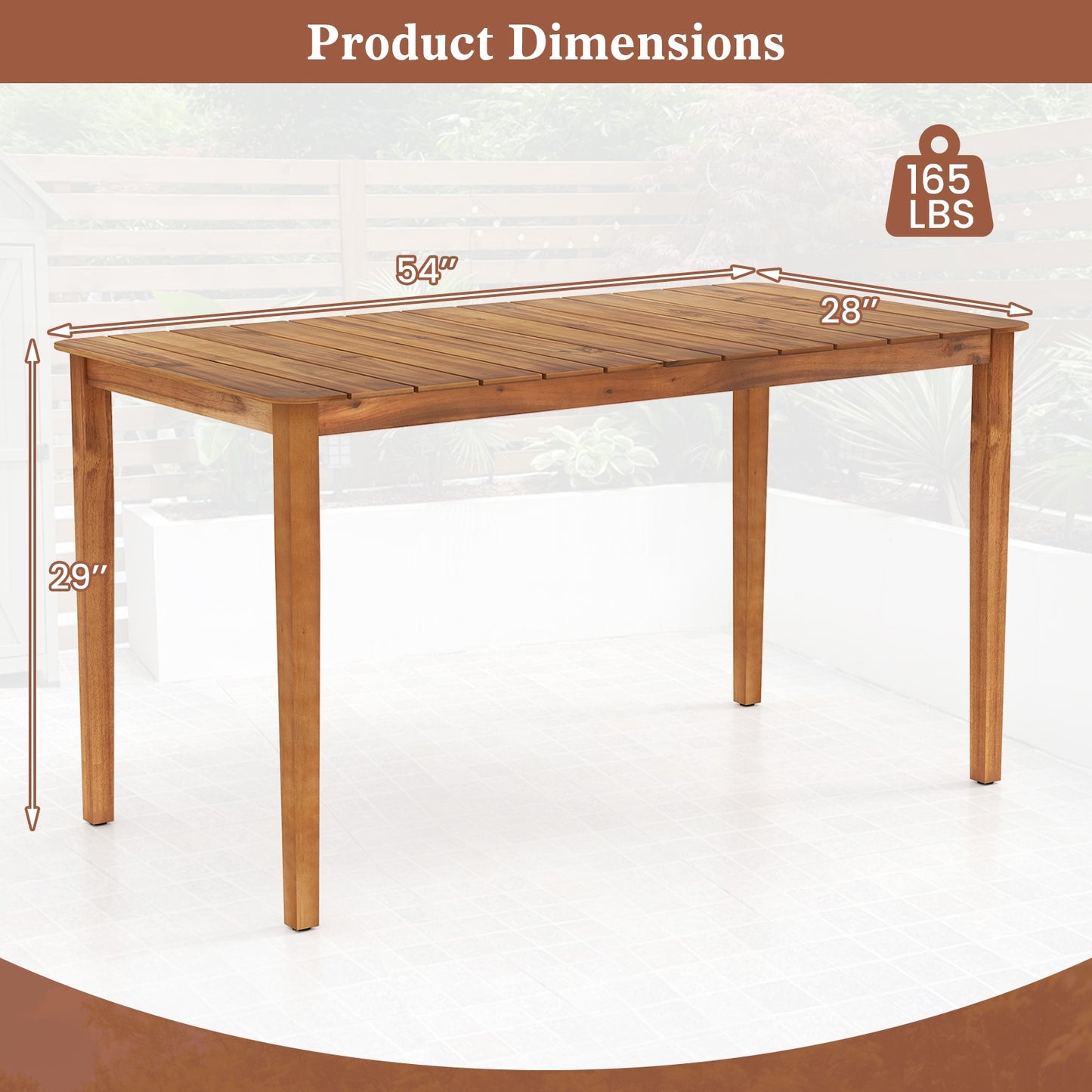 Rectangular Outdoor Dining Table Acacia Wood for 4-6 People, Natural Patio Dining Tables at Gallery Canada