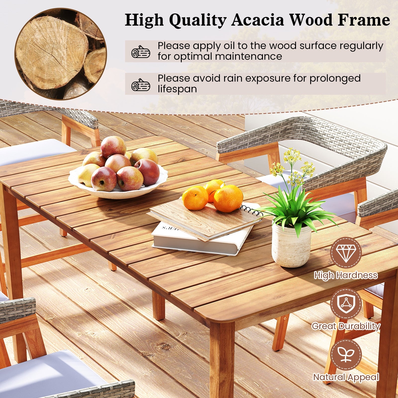 Rectangular Outdoor Dining Table Acacia Wood for 4-6 People, Natural Patio Dining Tables at Gallery Canada