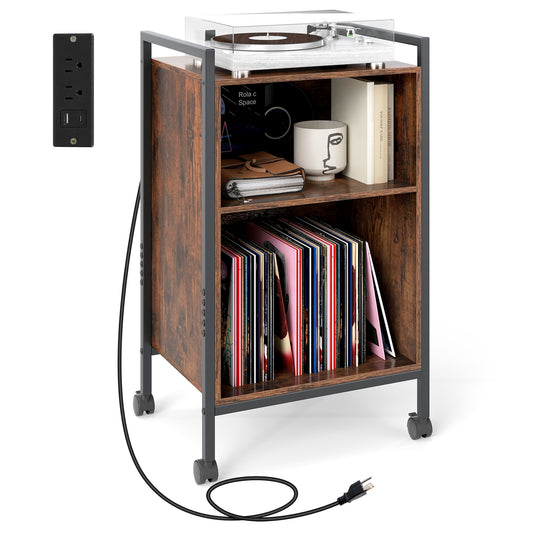 Mobile Record Player Stand With Power Outlet, Rustic Brown End & Side Tables Rustic Brown at Gallery Canada