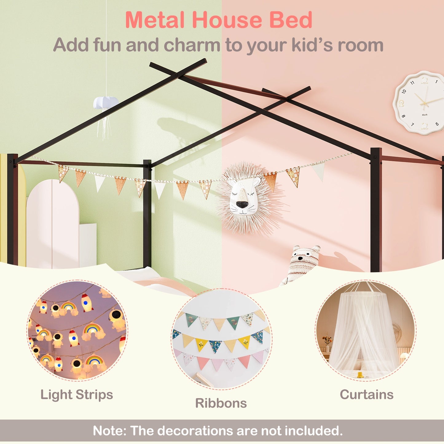 Full Size Metal House Bed with 2 Fabric Drawers for Kids, Black Toddler Beds at Gallery Canada