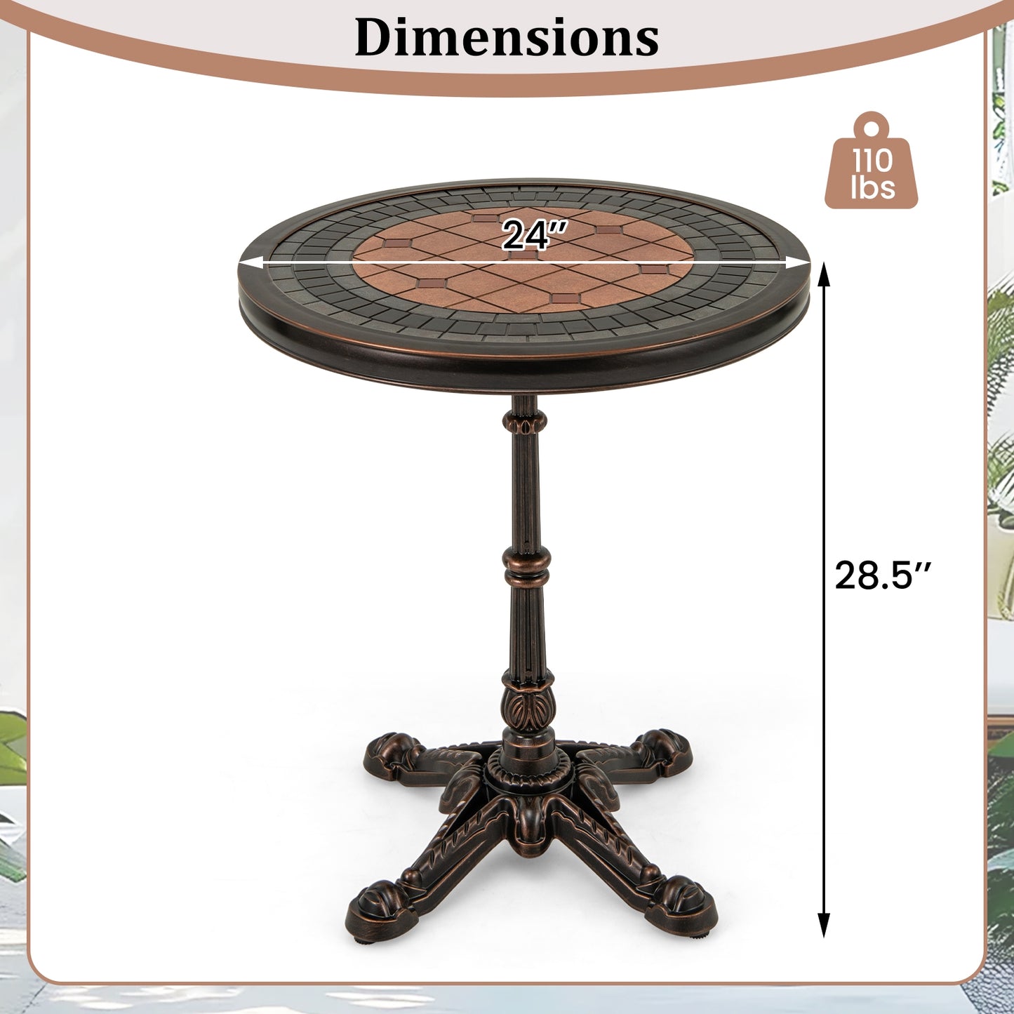 24" Round Patio Dining Table Weather-resistant Cast Aluminum Table, Bronze Patio Dining Tables at Gallery Canada