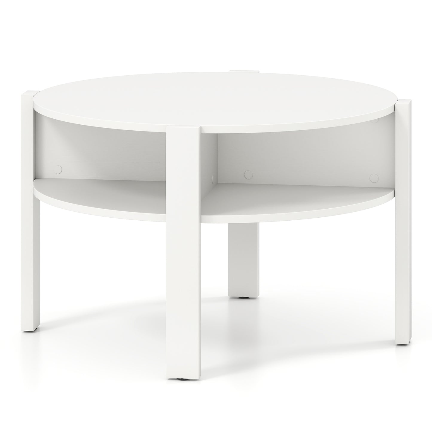 29.5 Inch Round Coffee Table With Storage Shelves, White Coffee Tables White at Gallery Canada