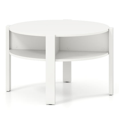 29.5 Inch Round Coffee Table With Storage Shelves, White Coffee Tables White at Gallery Canada