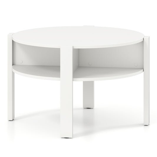 29.5 Inch Round Coffee Table With Storage Shelves, White Coffee Tables White at Gallery Canada