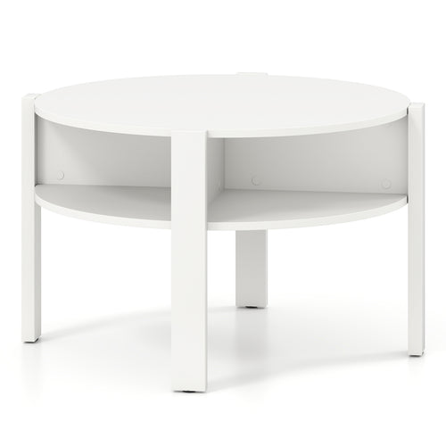 29.5 Inch Round Coffee Table With Storage Shelves, White