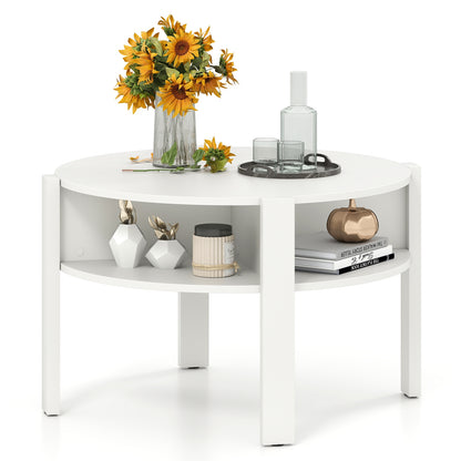 29.5 Inch Round Coffee Table with Storage Shelves for Small Space, White Coffee Tables at Gallery Canada