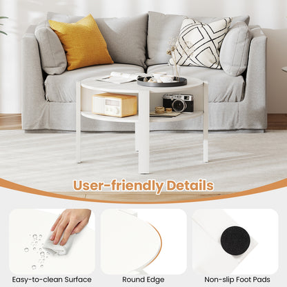 29.5 Inch Round Coffee Table with Storage Shelves for Small Space, White Coffee Tables at Gallery Canada
