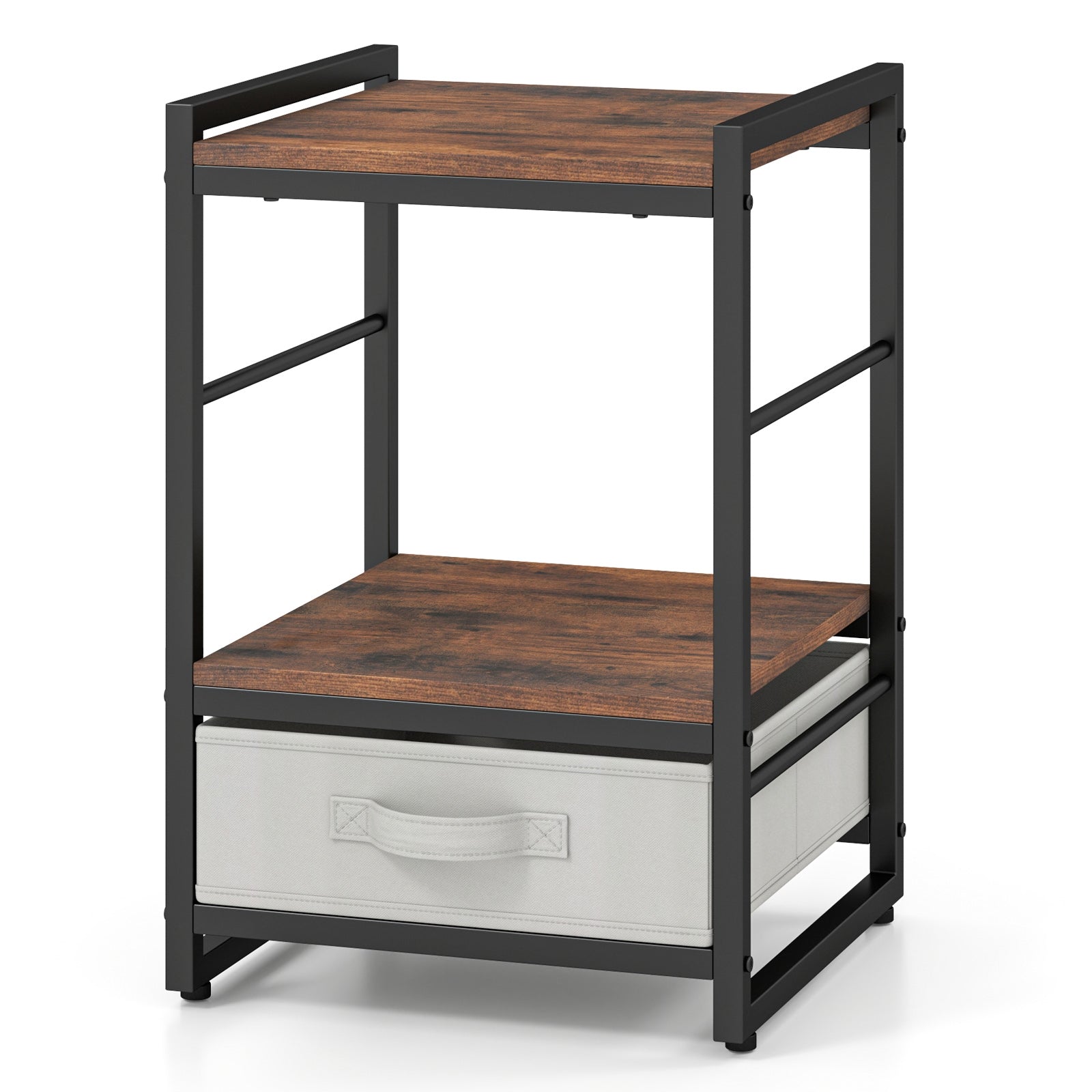 Industrial Nightstand With Open Shelf, Fabric Drawer, Rustic Brown Nightstands Rustic Brown at Gallery Canada